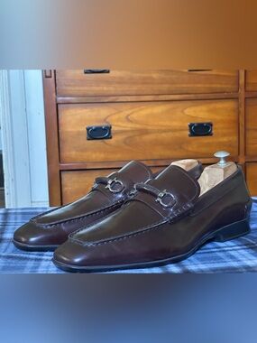 Salvatore Ferragamo Gancini Brown Leather Men’s Dress Loafers Shoe Size 12 2E